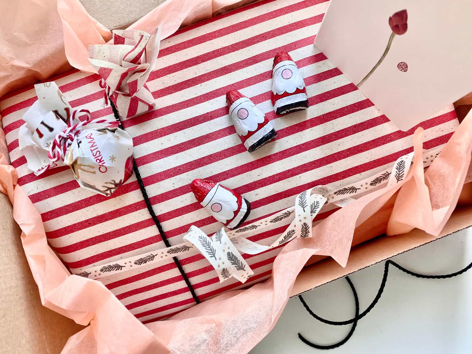 Glass Christmas baubles packed into a divided box with tissue paper